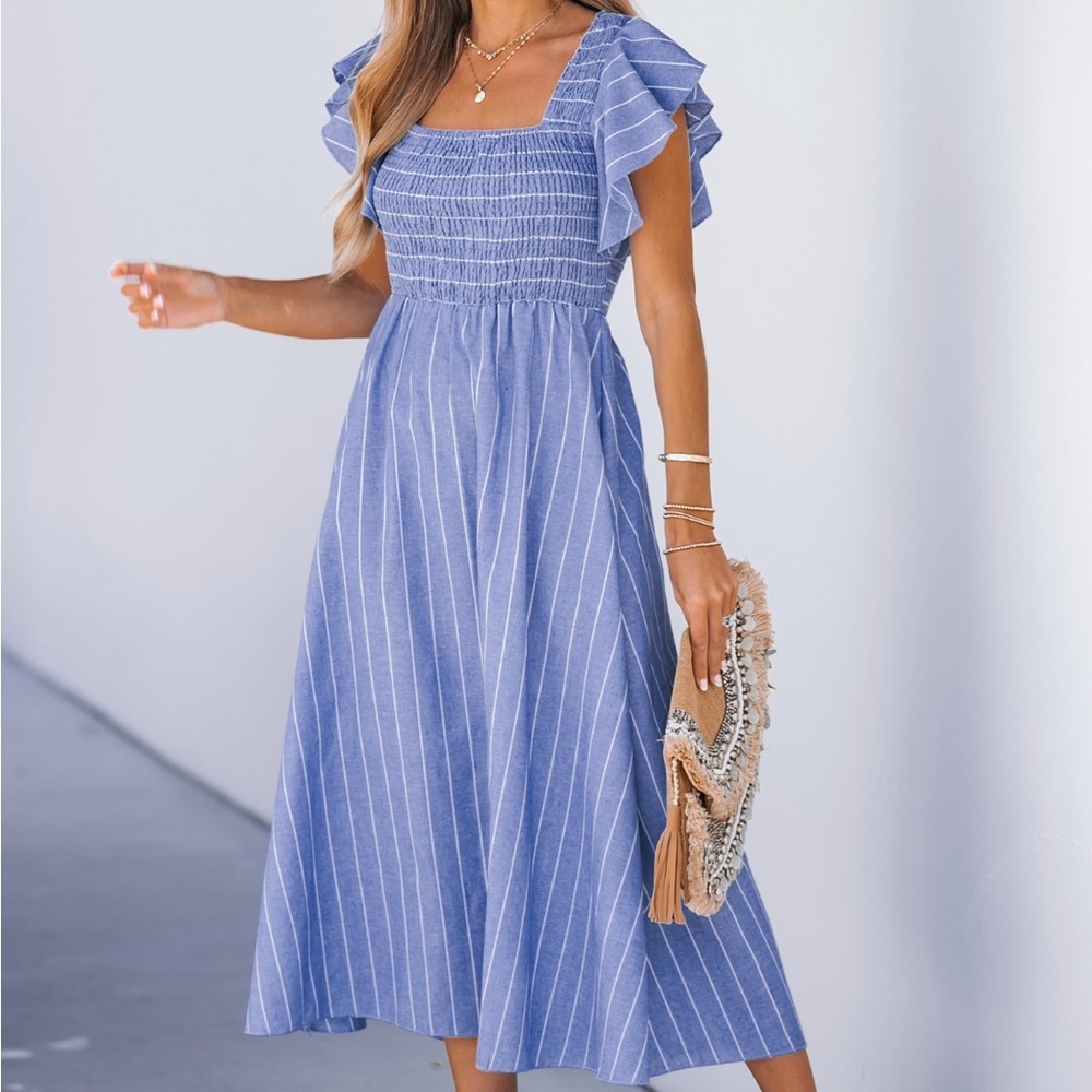 Pinstriped Smocked Maxi Dress